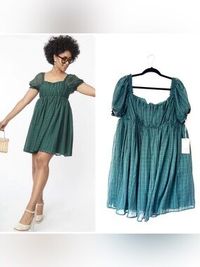 NWT Unique Vintage Emerald Plaid Babydoll Dress